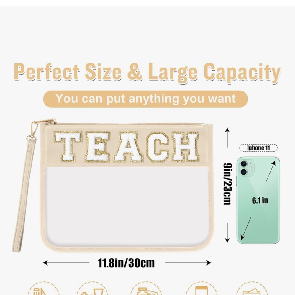 Gold and White 'TEACH' Pouch